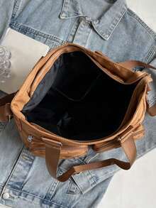 Nuevo bolso de mujer tipo tote de gran capacidad, estilo retro, de unicolor, versátil y elegante, bolso de hombro casual y simple, con correa de hombro ajustable, adecuado para salir, citas, compras y uso diario. - Marrón - Ver 12