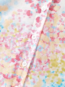 Bluse mit Makaron-Färbung und Streublumen-Musterung aus Leinen, vielseitig einsetzbares, locker sitzendes, leichtes, bedrucktes Hemd für Frauen