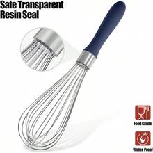 KSOANER 18/8 Stainless Steel Balloon Whisk, Doosu Kitchen Whisk For Cooking Handheld Egg Beater With Rust-Proof Sturdy Wires & Non-Slip Silicone Handle For Beating, Stirring, Blending (8 Wires, Black) - 藏蓝色 - 查看 5