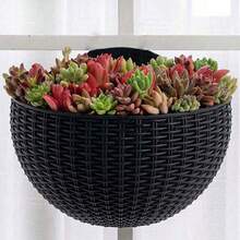 1pc Modern Plastic Wall-Mounted Planter - Rattan Half-Round Hanging Flower Pot, No Drill Decor Planter, Suitable For Indoor/Outdoor Garden, Hydroponic Container