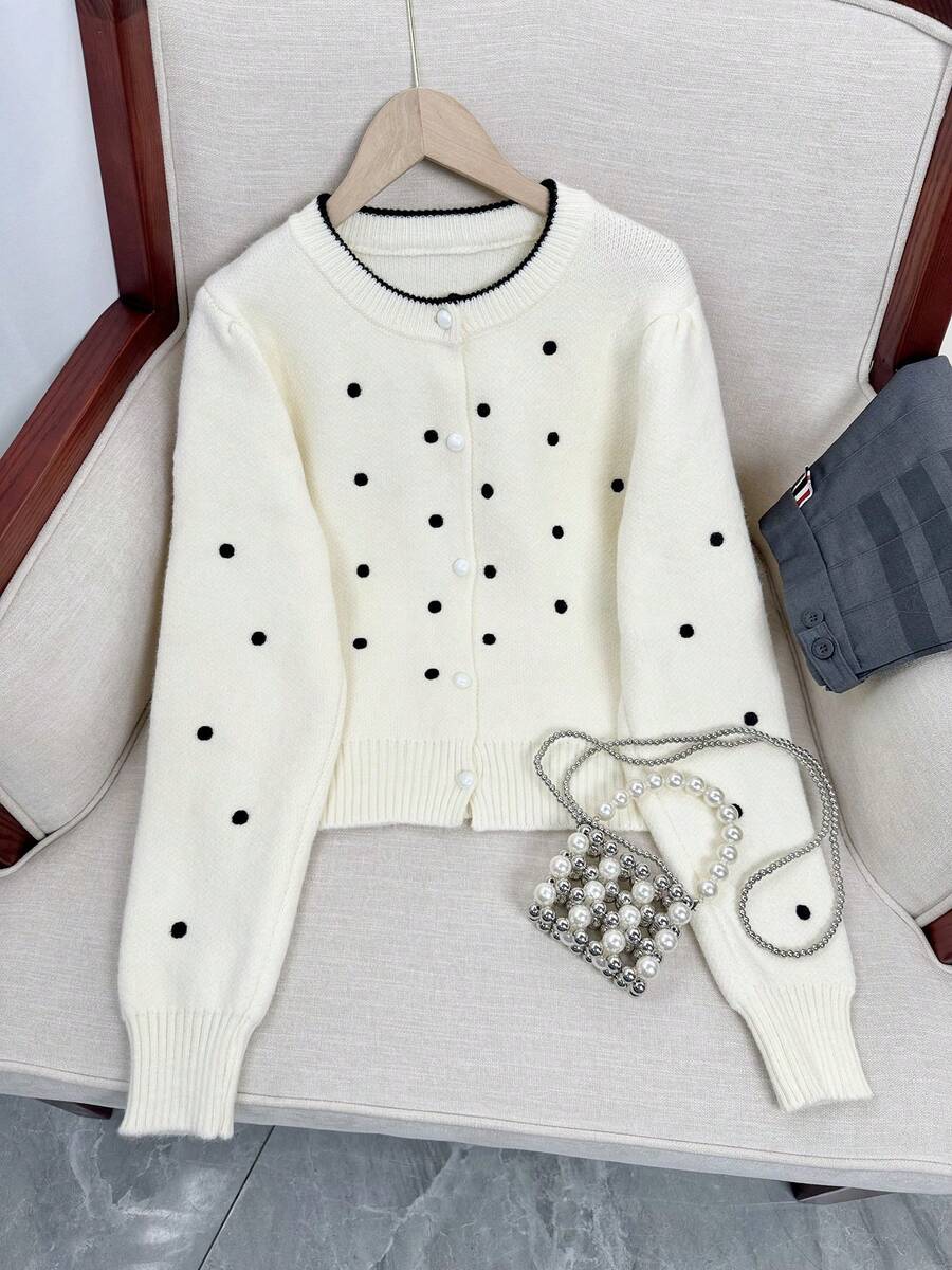 French Soft & Round Neck Polka Dot Sweater, New Autumn/Winter Design For Fashionable Ladies
