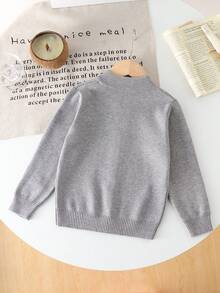 1 szt. Chłopięcy sweter w stylu college'u, jednolity kolor, okrągły dekolt, dzianinowy kardigan, szary, modny, długi rękaw, swobodny sweter z zamkiem błyskawicznym