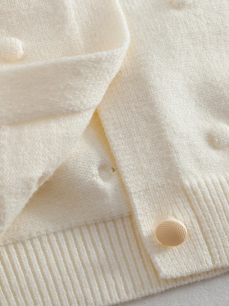 Young Girl Floral Applique Front Button Long Sleeve Cardigan, Autumn/Winter - Apricot - View 6