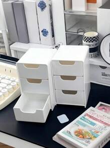 白色三抽屉可叠放桌面收纳盒，尺寸为长5.12英寸、宽3.15英寸、高3.54英寸。珠宝收纳盒，可存放戒指、耳环和耳钉，亦可作礼品袋。适用于办公室、家庭、化妆品、文具收纳、桌面物品收纳、浴室收纳、公寓用品收纳、家居整理等。 - 彩色 - 查看 12