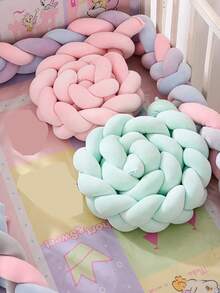 1 Set 3-Ply Baby Crib Braided Soft Bumper, Cradle Mattress, Children's Room Braided Bed Rail Soft Pad, 3-Strand Braided Anti-Collision Bar, Crib Guardrail, Newborn Bedding Accessories, 1M/2M/3M - Multicolor - View 9