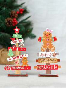 2 قطعة مجموعة تزيين عيد الميلاد، زينة عيد الميلاد الخشبية، فكرة موائد احتفالية بشجرة عيد الميلاد الخشبية الصغيرة ورجل الزنجبيل، شماعات عيد الميلاد الخشبية، للاحتفالات والديكورات