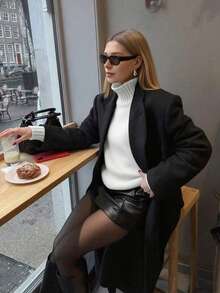 FOR BEAUTY Women's Autumn/Winter New High Neck White Simple Commuting Style Sweater, Fashionable Slim Fit, Elegant Fashion, Ribbed Long Sleeve Daily Leisure And Versatile Commuting Lazy Style Warm Knitted Sweater Top New Year