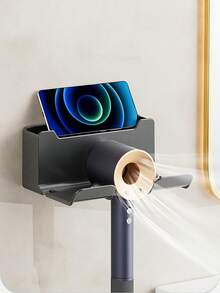 1 pièce Étagère de rangement murale en plastique de 16 cm pour salle de bain, support sans perçage pour sèche-cheveux, organisateur multifonction pour sèche-cheveux, peigne, cosmétiques et pinceaux de maquillage, étagère de salle de bain à grande capacité, support mural pour sèche-cheveux avec crochet, étagère de rangement de salle de bain sans perçage, organisateur d'outils de coiffure, décoration pratique de salle de bain, accessoires de salle de bain - Multicolore - Voir 2