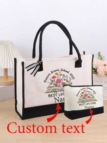 Customizable Teacher Handbag For Teachers And Classmates During Back-To-School Season, Durable Nylon Foldable Large Capacity Women's Handbag With Tassel Handle, Perfect Gift For Teachers' Day, Thanksgiving, Work, Travel And Beach Use, Educational Themed Design, Sturdy Load-Bearing Handle