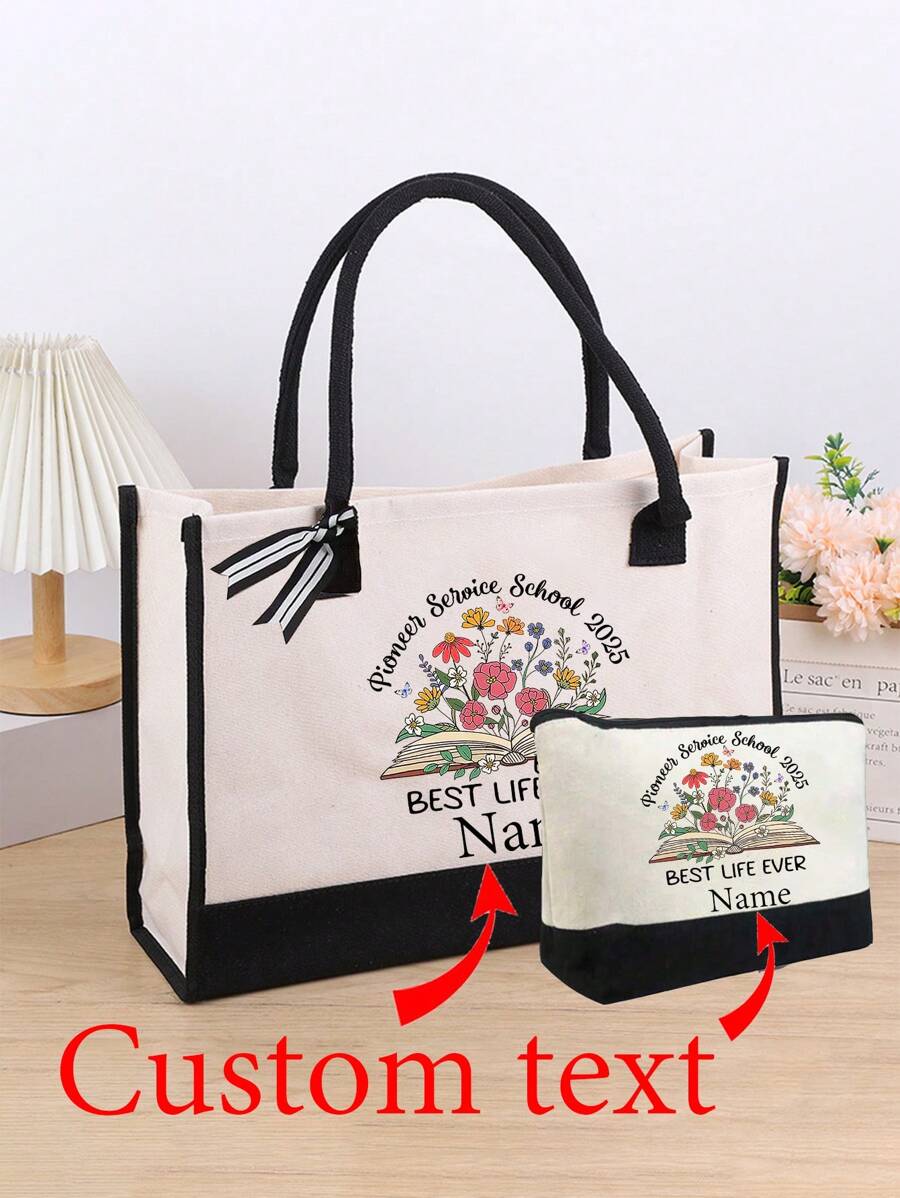 Customizable Teacher Handbag For Teachers And Classmates During Back-To-School Season, Durable Nylon Foldable Large Capacity Women's Handbag With Tassel Handle, Perfect Gift For Teachers' Day, Thanksgiving, Work, Travel And Beach Use, Educational Themed Design, Sturdy Load-Bearing Handle