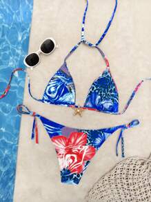 2pcs/Set Sexy Leopard & Flower Print Metal Starfish Decor Personalized Bikini Swimwear, Beach Pool Swimwear For Ladies (Color Randomly Chosen), Red And Purple Leopard Grain, Removable Swimwear Pads, Summer Dresses For Women, Summer Clothes Women, Festival, Skirts, Ibiza Outfits, Swimwear Women, Bikini Set, Swimming Costume Women, Beach Wear Women, Holiday Co Ord, Beach Dress, Bikinis For Women Sets, Swimwear