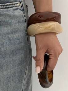 1 件几何夏季扎染手链树脂弧形海滩手镯，不对称醋酸纤维袖口腕带，时尚百搭 - 手鐲 - 查看 5