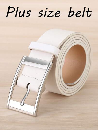 1 pieza Cinturón de piel de PU blanco talla grande con hebilla rectangular, adecuado para uso diario, versión ancha versátil y elegante con hebilla de metal casual de lujo para otoño, Halloween