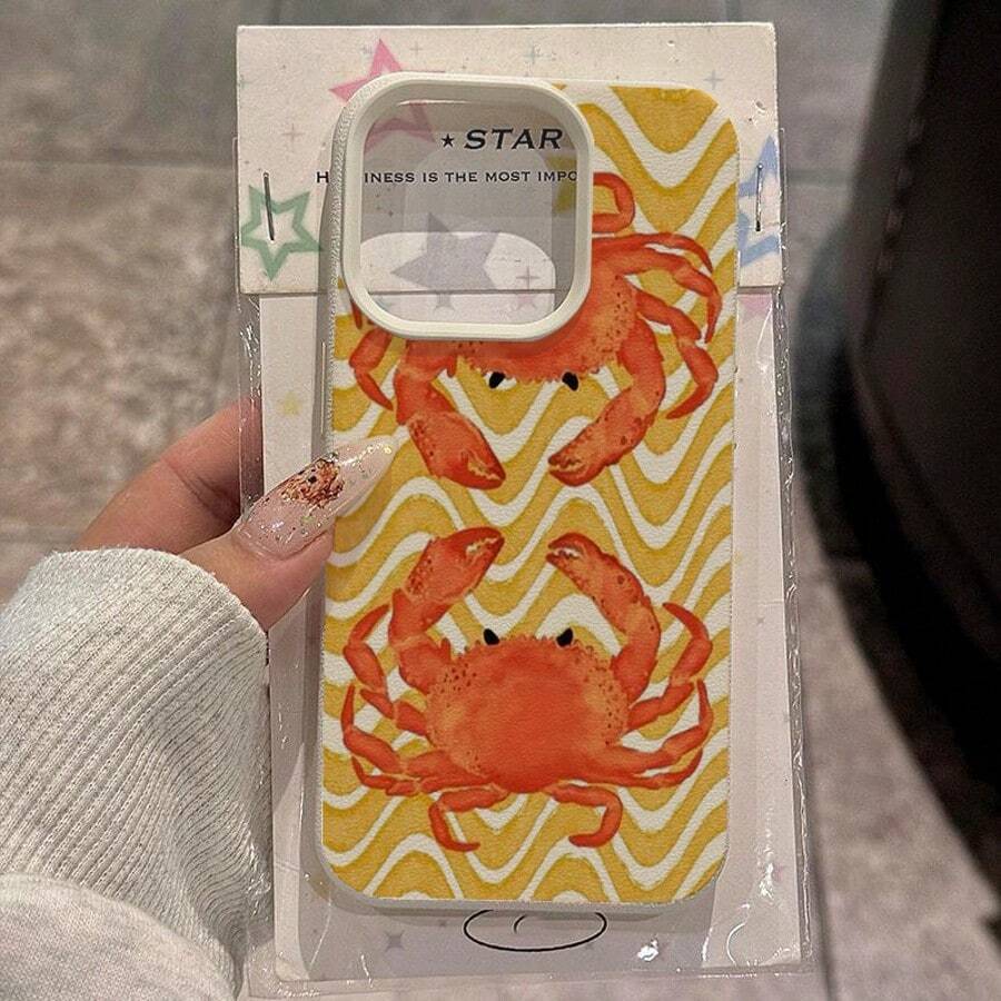 1pc TPU Material Cute Crab Wave Striped Pattern Phone Case Compatible With Apple/ Phones - White - View 1