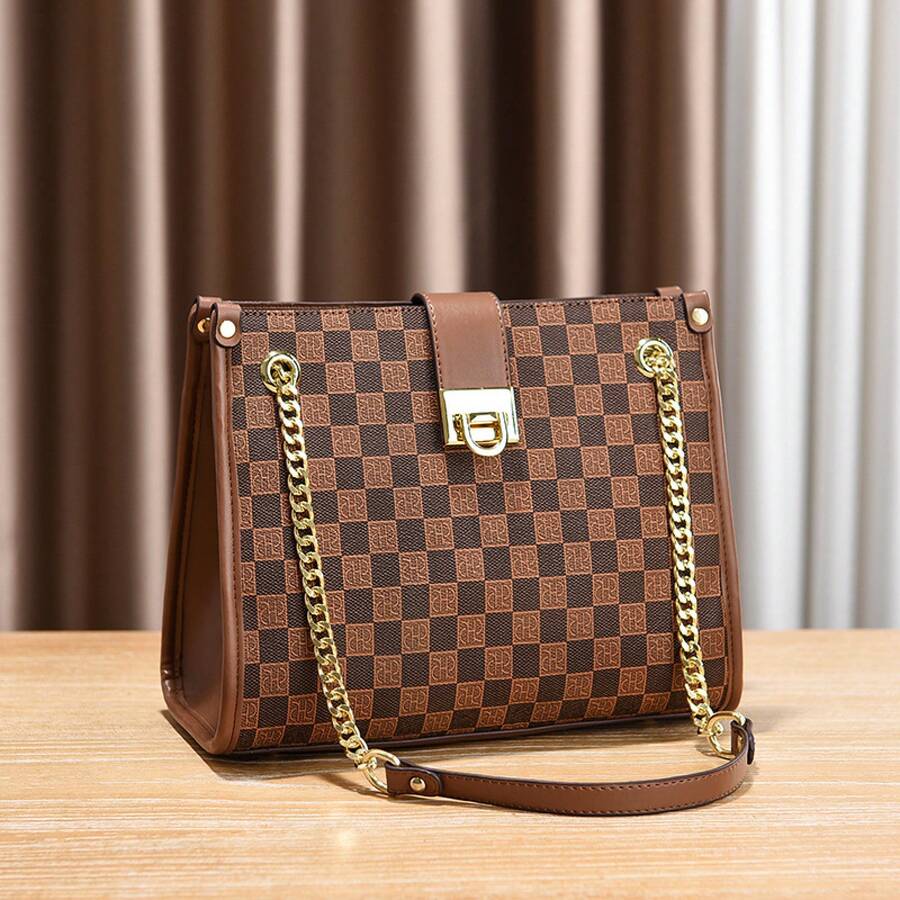 Women Tote Bags - AHR棋盤格-卡其 - 查看 1