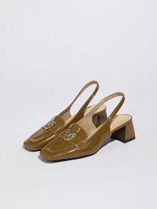 French Style Closed Toe New Elegant Solid Color Low Vamp Women's Chunky Heel Sandals - Khaki - View 7