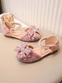 1 Pair Girls Princess Bow Rhinestone Teddy Bear Casual Versatile Flat Sandals, Open Toe Beach Flat Sandals Suitable For Toddler/Kids/Little Girls