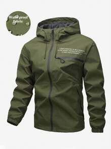 Chaqueta suave con capucha y cordón para hombre, con impresión de letra, resistente al viento y al agua, informal y deportiva con bolsillos delanteros, uso versátil diario, best-seller.