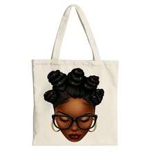Stylish African American Woman With Curlers And Glasses Canvas Tote Shoulder Bag - 米色 - 查看 1