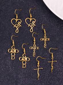 Juego de 2 a 8 piezas de aretes con forma de cruz, letra de fe "Gracia asombrosa Fe Dios" y corazón, colgante de oración, joyería para el Día de la Madre, la Madre, el Día de San Valentín, regalo