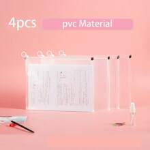 4pcs A4 Plastic PP Clear Zipper File Folders, School Student Office Storage Creative Cartoon Document Bags,For School Supplies,Back To School