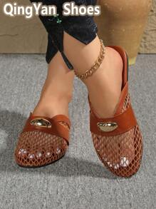 Breathable Mesh Slip-On Mules, Lightweight & Durable Rubber Sole, Fashion Versatile Indoor/Outdoor Wear, New Summer Hot Selling
