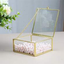 Minimalist Home Decor Desktop Ornament, Transparent Glass With Pure Copper Edging, Embedded Glass Vanity Organizer Box, Cosmetic Display Dust-Proof Jewelry Box - Gold - View 12