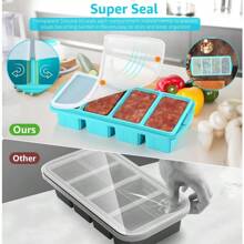 Silicone Freezer Tray With Lid - Silicone Freezer Food Molds- Large Ice Cube Tray,Silicone Freezer Container,Freeze & Store Soup, Sauce, Broth,Leftovers - Makes 4 Perfect 1 Cup