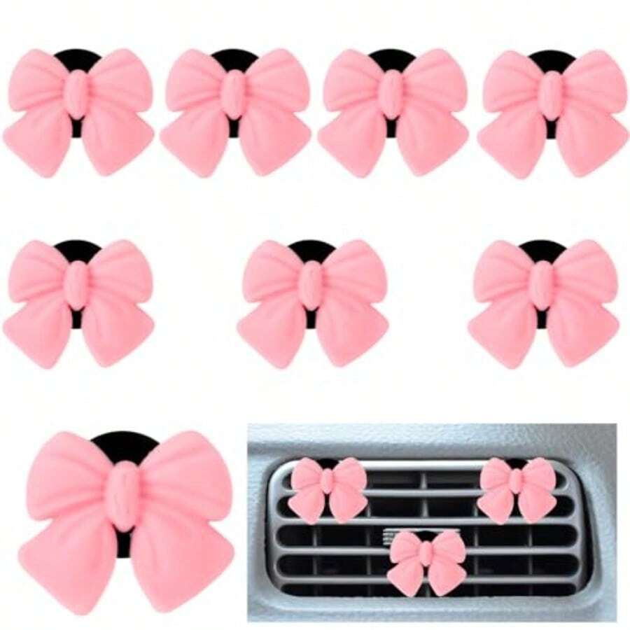 Pink Car Air Freshener Vent Clip Bows 8pcs Cute Girly Car Decor Accessories Air Conditioning Outlet Clip Pink Interior Aesthetic Decorations Stuff For Women Girl Cars Inter Decor For Gift - Pink - View 1
