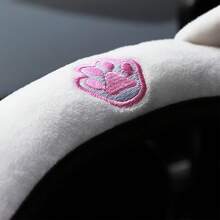 Car Steering Wheel Cover, Fluffy Soft For Winter Warm, Cute Steering Wheel Protector With Kitty Cat Ears, Universal 15 Inch, Elastic & Anti-Slip, Lovely Decor Car Accessories (Pink) - Hot Pink - View 4