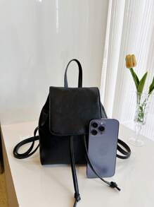 South Korea Large Capacity Pu Backpack Niche Simple Literary Style Bunches Drawstring Backpack Classic Holiday Travel Office Workers Suitable For Bags - Black - View 5