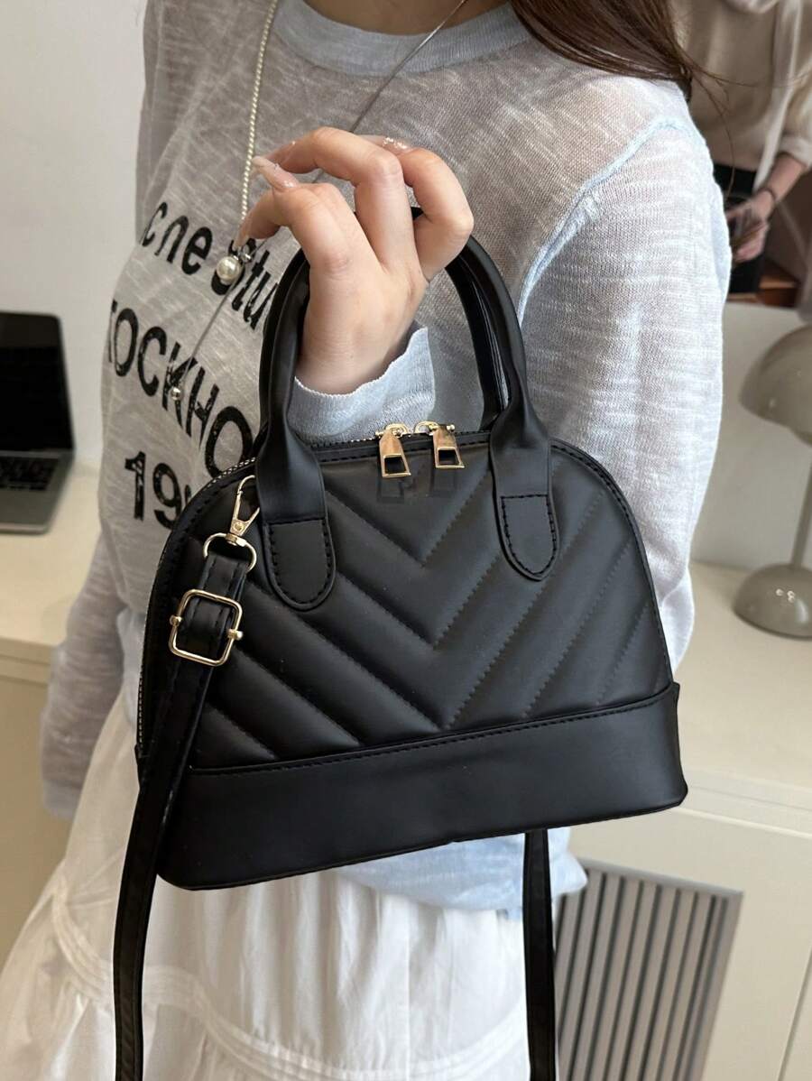 1 buc. Geantă de umăr retro simplă din PU cu închidere cu fermoar matlasată, cu flori brodată la modă, geantă de mână casual nouă în carouri, cu capacitate mare, geantă crossbody perfectă pentru uz zilnic de la femei, cumpărături, întâlniri