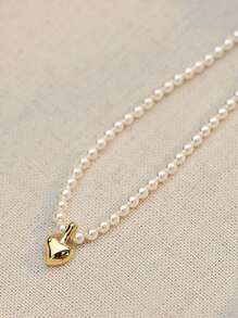 1 件女士珍珠项链，精致小巧的串珠项链，简约优雅的锁骨项链