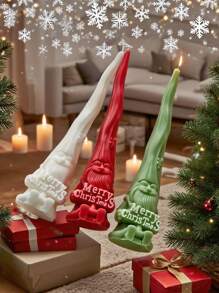 Molde de silicona de vela aromática con diseño de Santa Claus, decoración de vela larga de Navidad, se puede usar para hacer velas, piedras de aromaterapia, decoración del hogar, fácil de desarmar y limpiar, materiales reutilizables para manualidades, regalos artesanales navideños