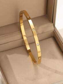 3 pièces/1 pièce Bracelet d'ongle en acier inoxydable plaqué or 18 carats à quatre feuilles de trèfle, convenant pour les fêtes, le port quotidien, le style européen et américain, personnalité, générosité, bracelet de luxe en cubic zirconia, set de bijoux de mariage, cadeau pour les filles, les femmes, la famille et les amis, beau mariage, anniversaire, Saint-Valentin