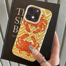1pc TPU Material Cute Crab Wave Striped Pattern Phone Case Compatible With Apple/ Phones - White - View 3