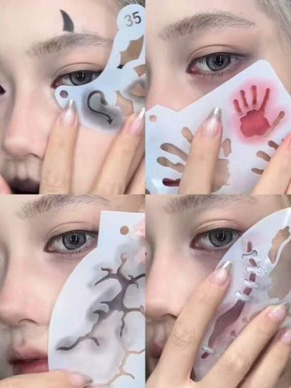7/1PC Halloween Holiday Graphic Facial Painting Template, Personalized Painting Hollow Out Template, Party Dance Hollow Out Template, Hand Poster, Hand Drawn Graffiti, Hand Account Auxiliary Template, Ruler