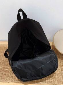 Minimalist Solid Color Multi-Functional Large Capacity Student Backpack, Back To School - Black - View 3