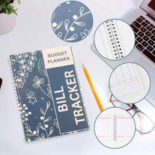 Bill Payment Tracker Notebook With Spiral Binding And Back Pocket – For Financial Tracking Home Finance &Amp; Monthly Bill Payment Organizer (Blue Blossom) - 藍色花朵 - 查看 3