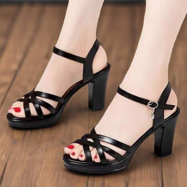 Women's Medium To High Block Heel Open Toe Sandals, New Summer Student Office Wear