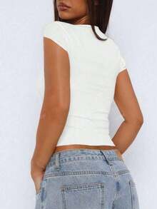 Women's Cropped Slim Top With Front Cutout Summer Tecico Suplex Blouse - trắng - Xem 4