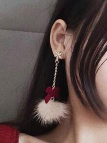 1 对可爱百搭圣诞驯鹿毛球流苏耳环，适合女性任何场合