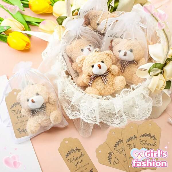 8pcs Mini Bear Gift Bags With Thank You Cards - Elegant Organza Party Favors For Birthdays, Weddings, Bridal Showers, More - Assorted Colors, Lace Accents, And Ribbon Handles, Wedding Favors | Teddy Bear Theme | Decorative Ribbons, Wedding Gifts
