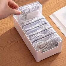 1 Set Plastic Cable Organizer Box With 7 Transparent Storage Containers - Non-Waterproof, Multi-Purpose Desktop Cable Management, Chargers And Accessories Organizer With Cord Winder (Cables Not Included)