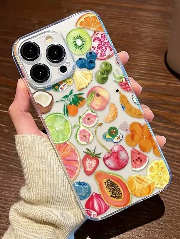 1pc Various Fruit Design Transparent TPU Full Cover Anti-Drop Anti-Fingerprint Phone Case Suitable For IPhone