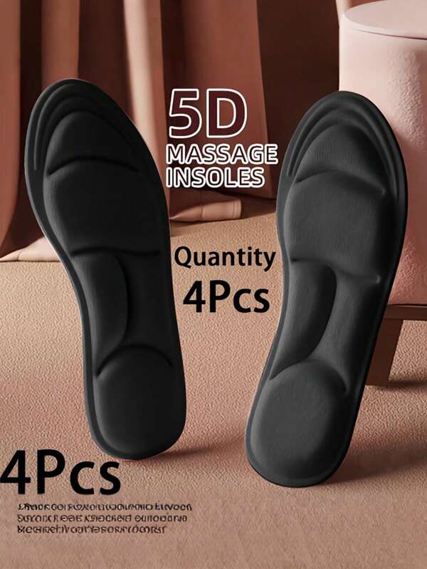 4pcs Neutral Sponge Shoe Insoles - Ergonomic 3D Contour Design, Shock-Absorbing Breathable & Sweat-Wicking Cushion Inserts For Sports, Casual, High Heels, Flats & Faux Leather Shoes, Versatile Footwear, Ergonomic Insole Design
