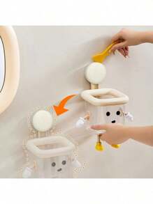 1pc Cartoon Toothbrush Holder, Wall Mounted Toothbrush Stand Without Drilling, Cute Home Decor Plastic Storage Box, Suitable For Sink Accessories, Durable Plastic Material