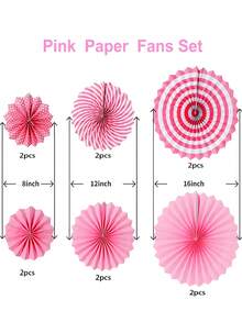 12 件派对悬挂纸扇套装，节日圆形图案纸花环装饰，适用于新年、生日、婚礼和节日等各种活动配件（粉色）