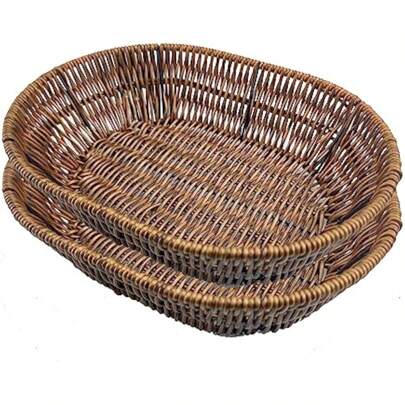 Fruit Baskets Wicker Bread Basket, Woven Tabletop Food Fruit Vegetables Serving, Restaurant Serving Basket,Shape (Elliptical Shape)