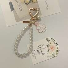 36/21/15件套图案合金珍珠钥匙扣，双花合金钥匙扣吊坠，可爱小白花珍珠饰品，耳机套，包包挂饰（5个珍珠花钥匙扣、5张感谢卡和5个欧根纱袋） - 15件(5套) - 查看 6